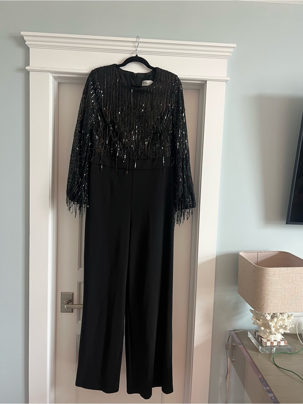 Eliza J Black Sequin Fringe Jumpsuit
